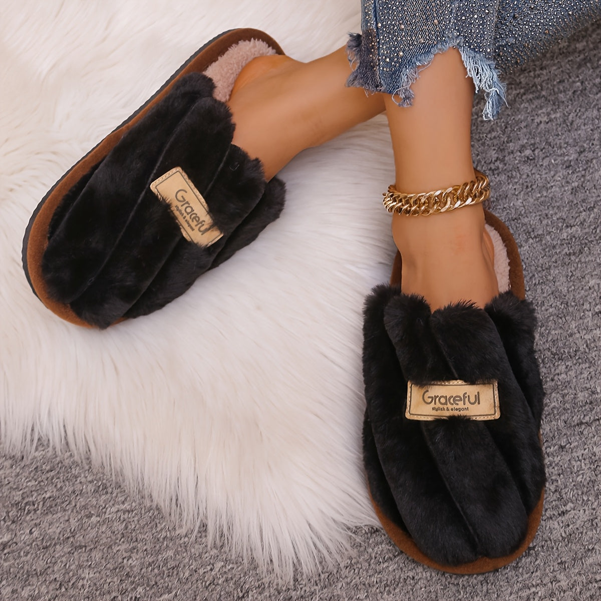 Unisex Winter Fuzzy Indoor Outdoor Slippers Thickened Non-Slip Comfort