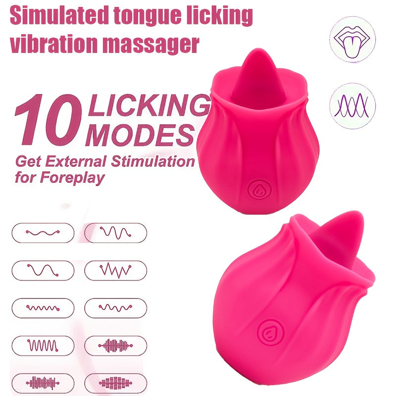 Multi-Function Rose Vibrating Massager with Soft Tongue USB Rechargeable Couples Gift