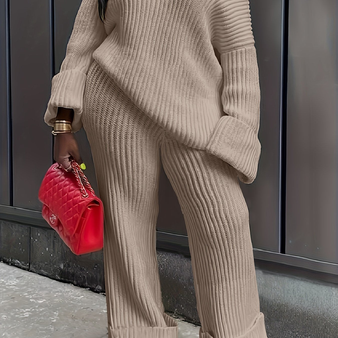 Girls Knit Sweater Set with Long Sleeves and Cozy Fabric