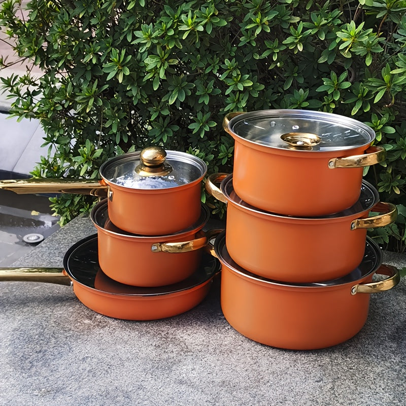 Durable Stainless Steel Cookware Set with Non-Stick Soup Pot Frying Pan