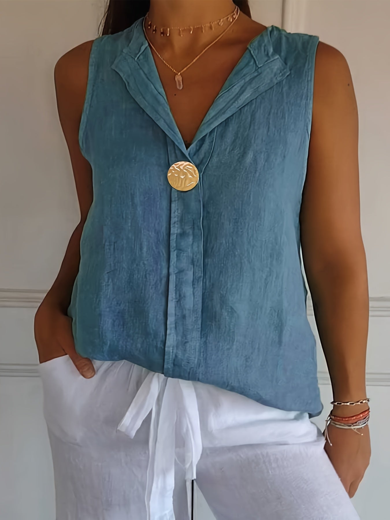 Women's Plus Size Sleeveless V-Neck Top Purple Casual Summer Loose Fit