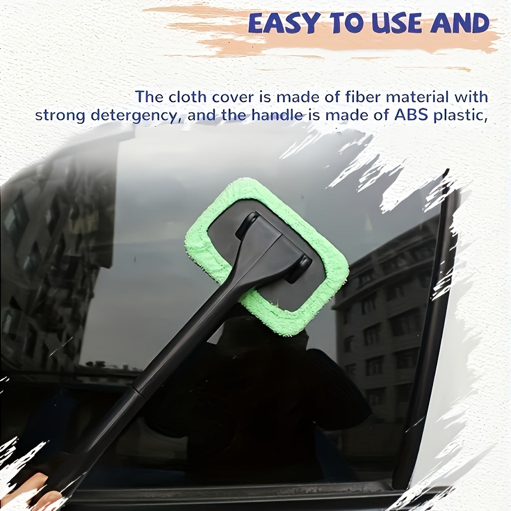 Car Window Cleaning Kit with Extendable Handle Microfiber Cloth Scraper