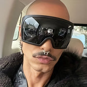 Erkaklar uchun futuristik atrofga o‘raladigan quyosh ko‘zoynaklari, katta egilgan linzali