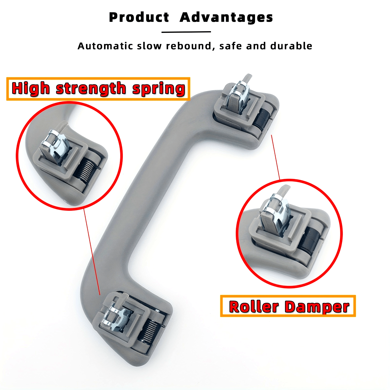 Left/Right Hand Roof Pull Handle Grab Rail with Hook Ergonomic Grey Plastic