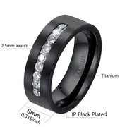 Matte Yellow Gold Round AAA CZ Titanium Steel Men's Wedding Ring 8mm