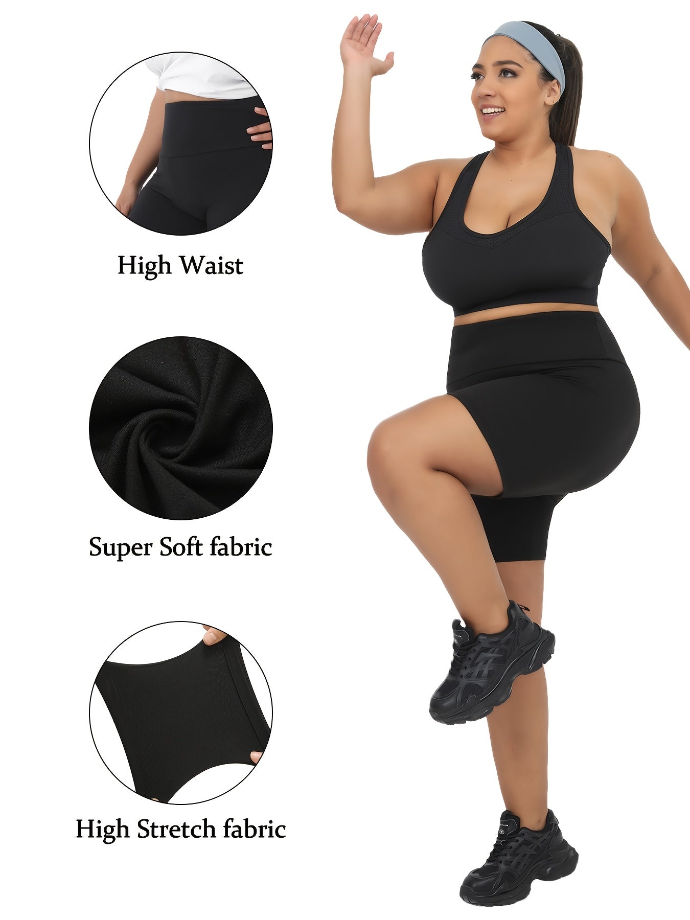 Plus Size Women's High Waisted Biker Shorts Workout Yoga Running Athletic