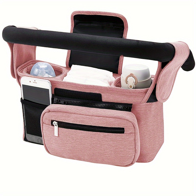 Universal Stroller Organizer with 2 Cup Holders Removable Pockets and Adjustable Straps
