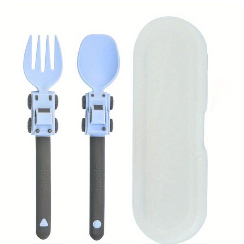 Kids Cartoon Race Car Kids Utensils Fork and Spoon Set for Children Self-Feeding