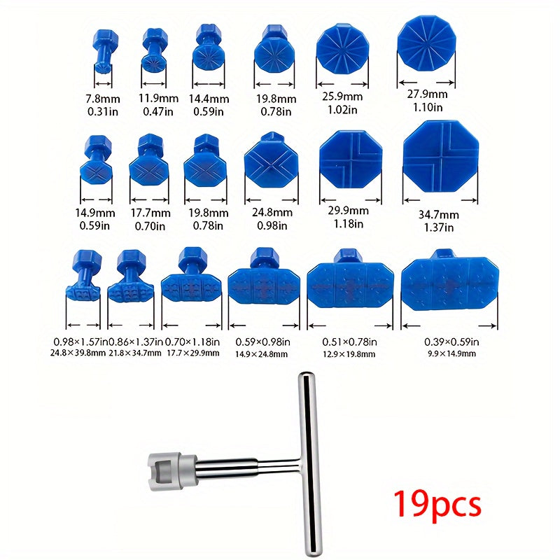 19-Piece Manual Dent Repair Kit with Blue Plugs for Car Bodywork and Fender