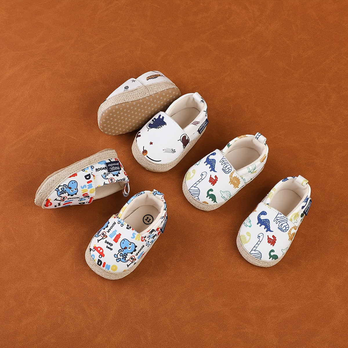 Infant Boys Girls Slip-On Sneakers Cartoon Animal Pattern Low Top Fabric EVA Insole PU Sole Casual All-Season