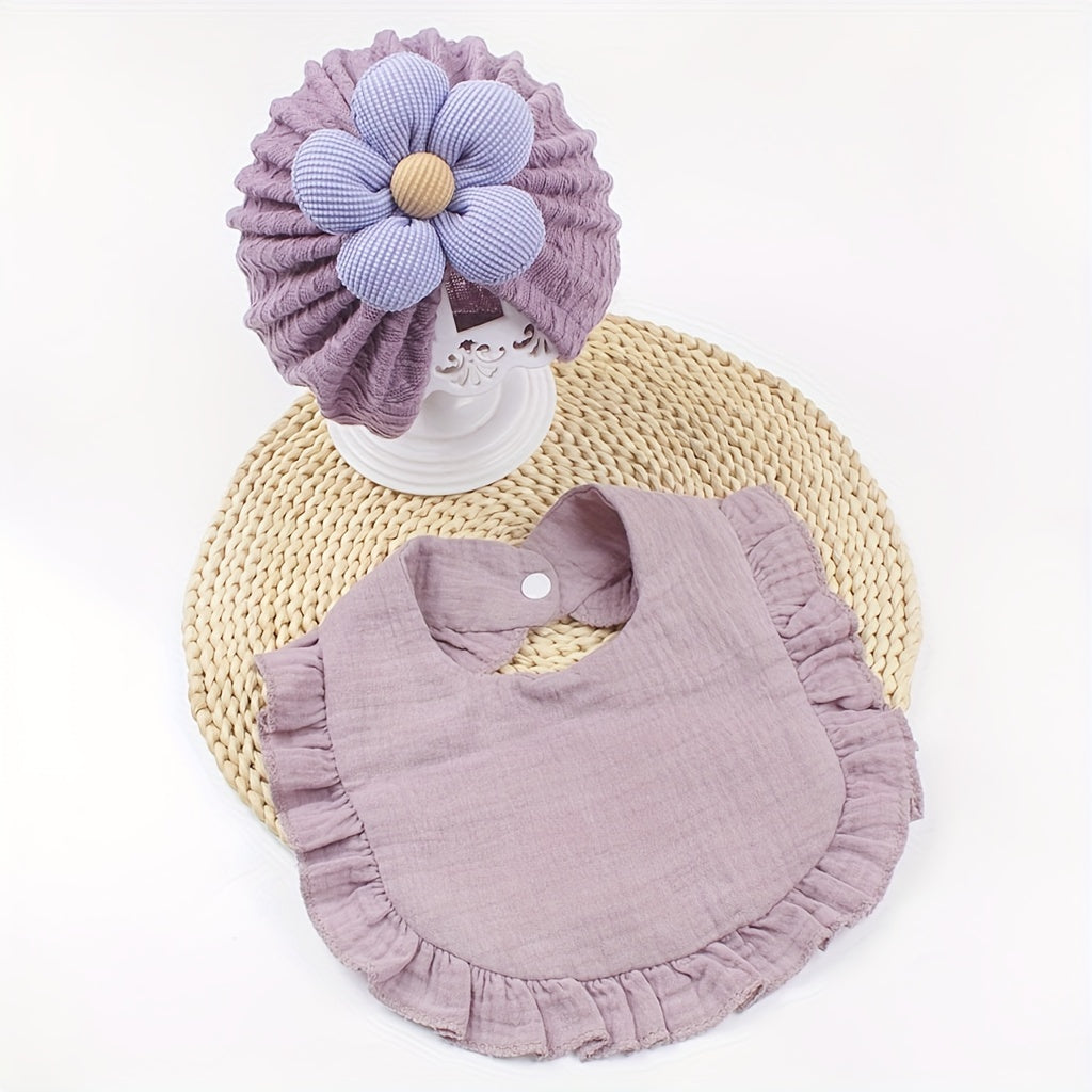 Kids Girl Floral Hat and Bib Set Soft Breathable Polyester for Casual and Birthday