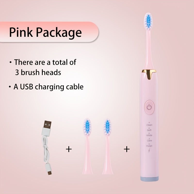 Rechargeable Electric Toothbrush with 3 Brush Heads for Adults