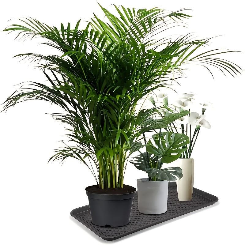 1 dona suv o'tkazmaydigan to'rtburchak shaklidagi qora plastik idish, yomg'irli mavsumda poyabzallar uchun ko'tarilgan chetlar bilan, pollarni ifloslik va suv dog'laridan himoya qilish uchun.