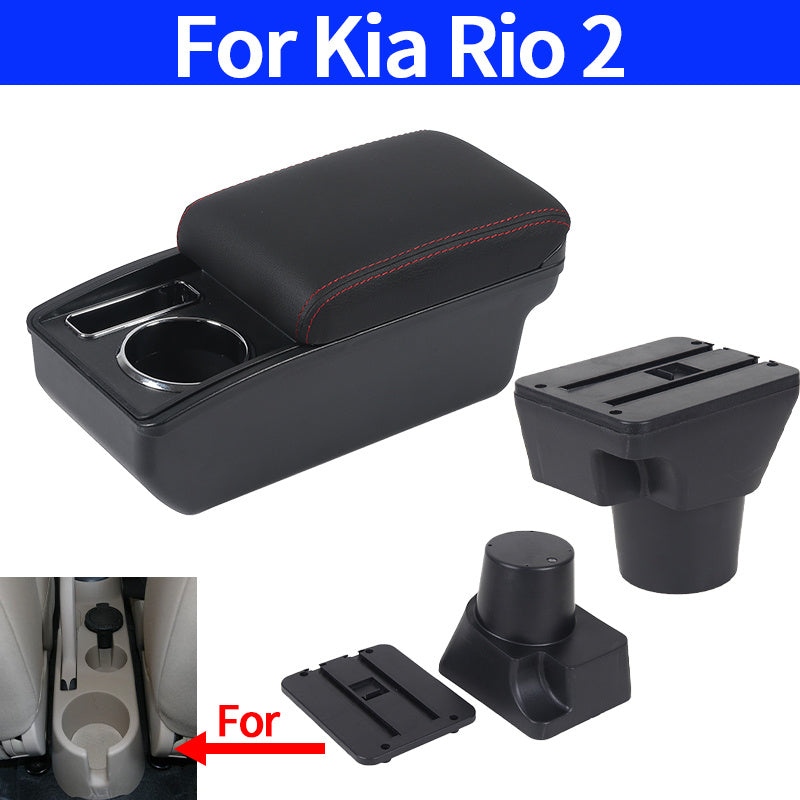 Car Interior Armrest Storage Box Black Double Layer Cup Phone Holder