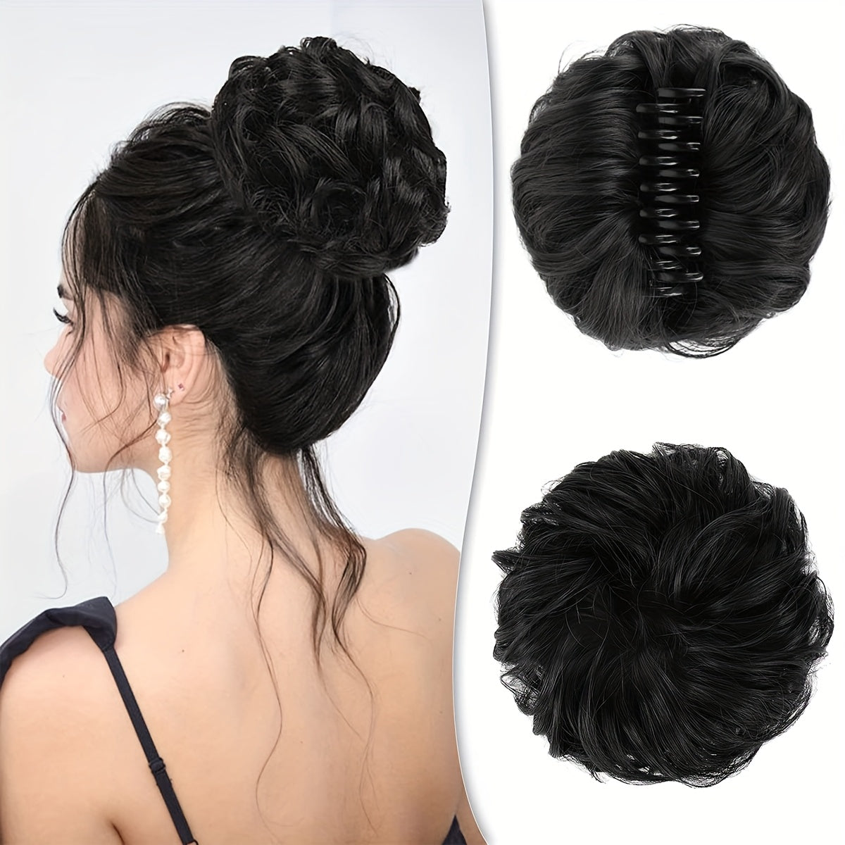 Women's Wavy Curly Hair Bun Synthetic Fiber Updo Hairpiece with Claw Clip