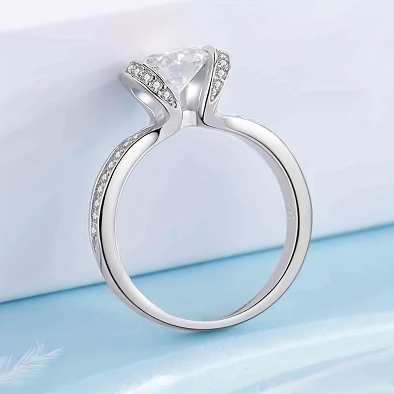 Kumushda Moissanite soʻlish uzuk, sertifikat va sovgʻa qutisi bilan