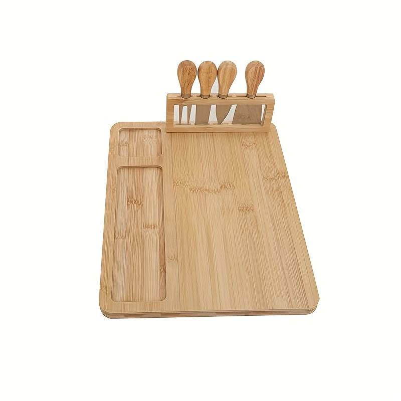 Bamboo Cheese Board Set with Knife for Serving Cheese Fruit and Nuts