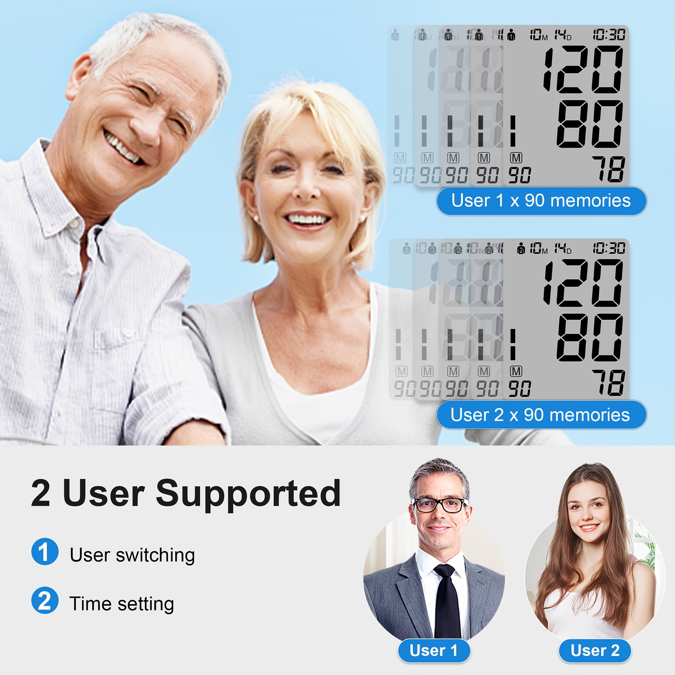 Monitor digital de presión arterial en el brazo con manguito automático 22.1-43.18 cm