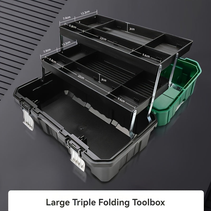 16-Inch Waterproof Plastic Folding Toolbox with Multi-Compartment Organizer for Electricians and Carpenters