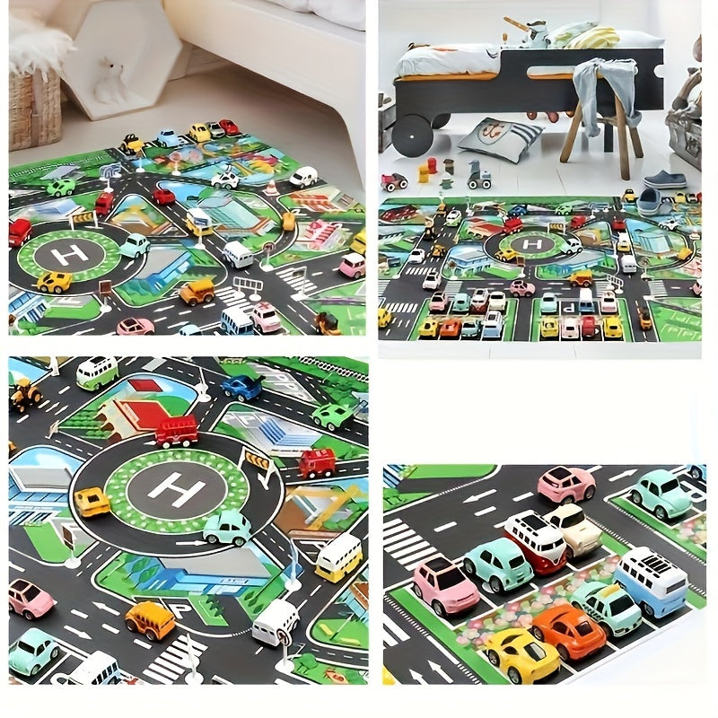 Toy Play Mat for Kids 3+ Multi-Color City Traffic Scene with Roads and Vehicles