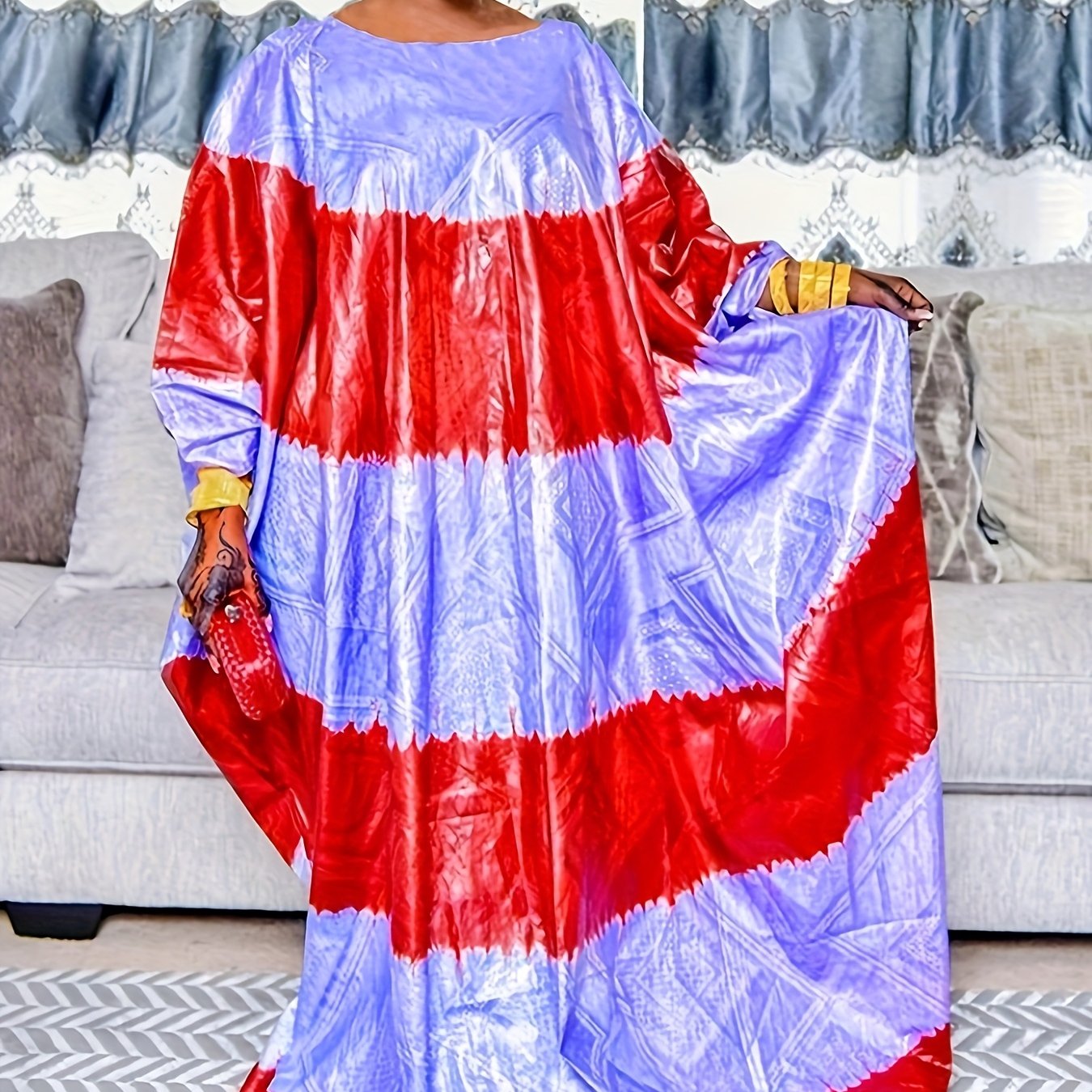 Women's Red Purple Dashiki Robe Turkish Kaftan Loose Fit Party Evening Gown
