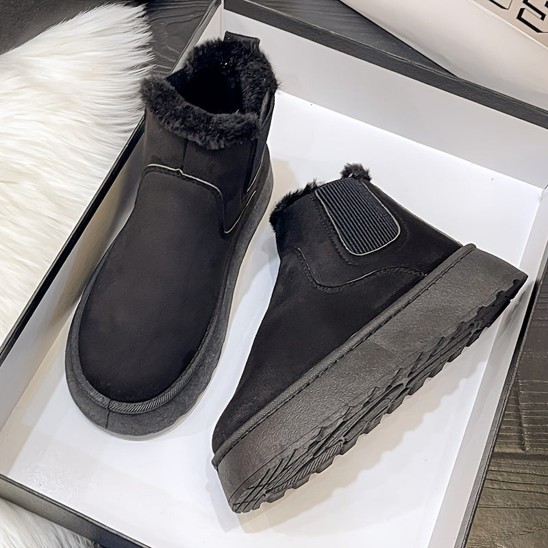 Women's Beige Slip-On Ankle Boots with Faux Fur Cushioned Sole