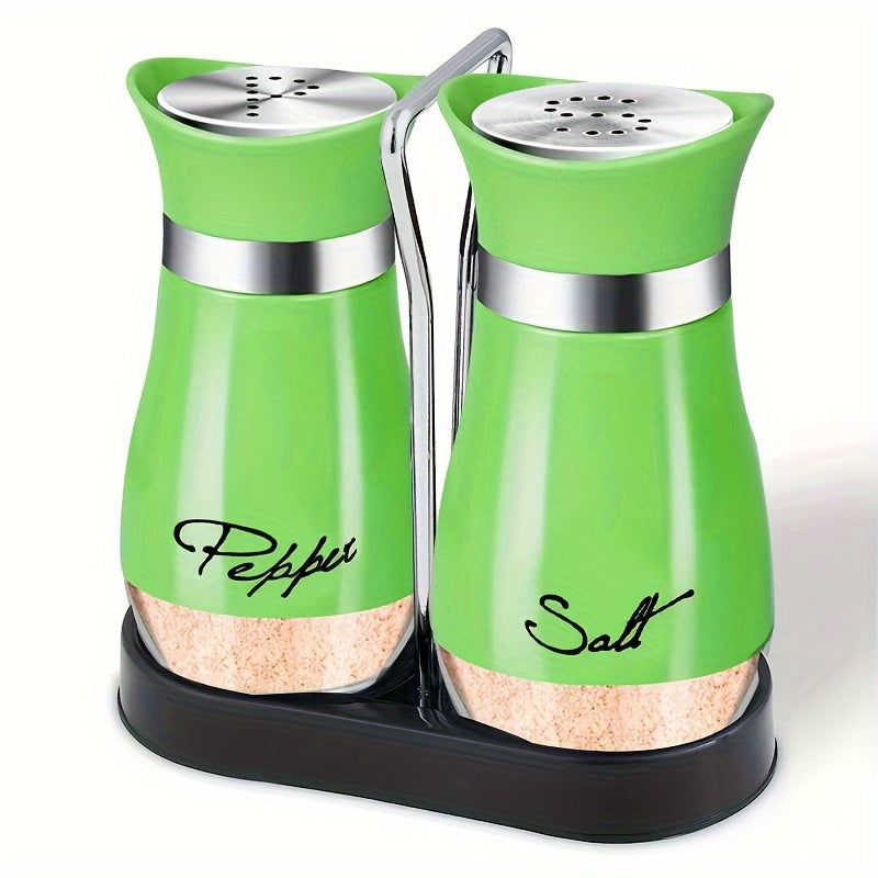 Glass Bottom Salt and Pepper Shaker Set with Stainless Steel Lids for Kitchen Dining Camping