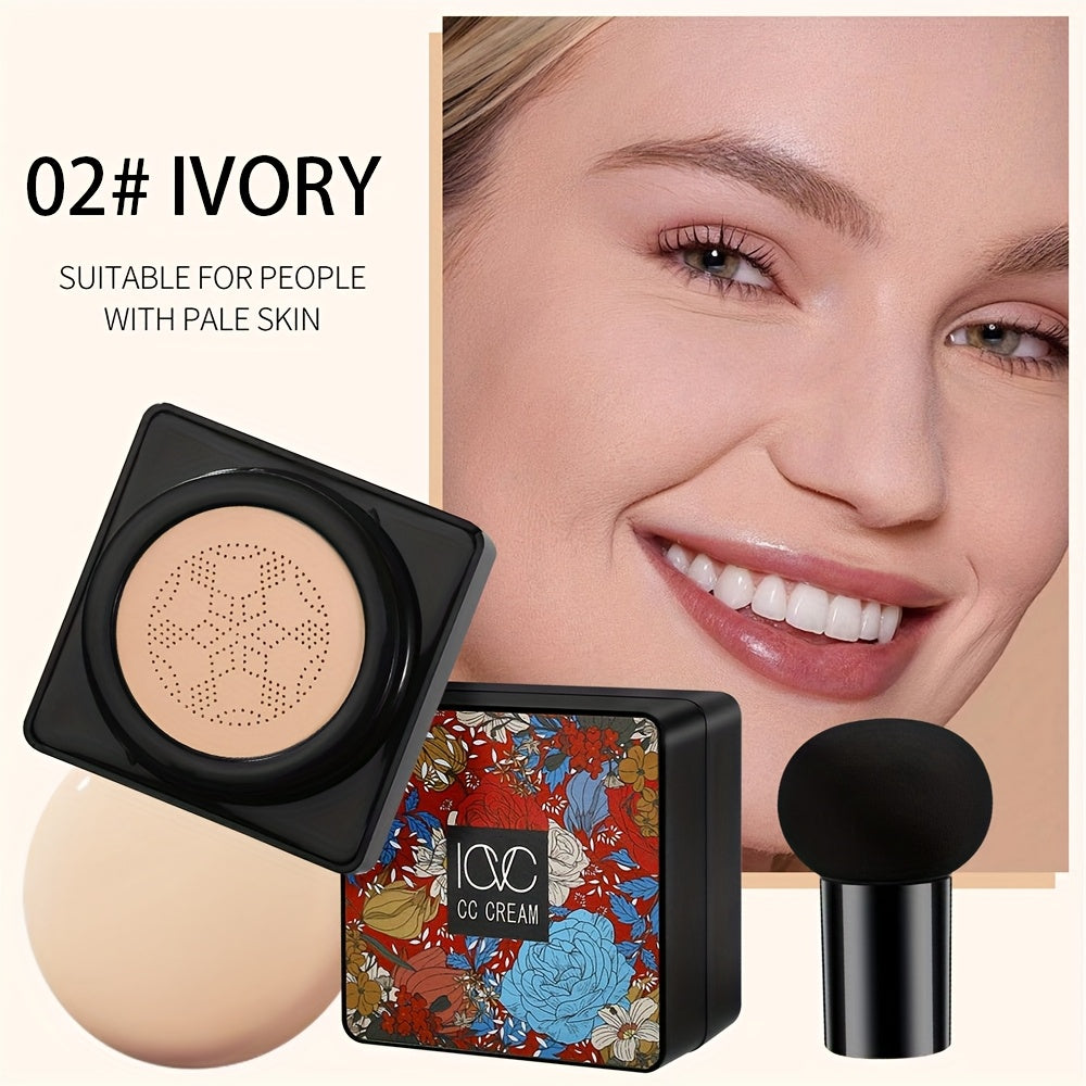 Crema de base con esponja de aire con setas para mujer, cobertura total, a prueba de agua