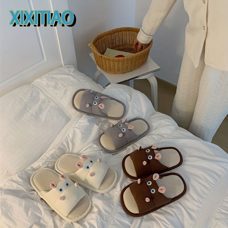 Uniseks linen shippirlari yumshoq taglikli ichki uy poyabzalari chiroyli hamster dizayni