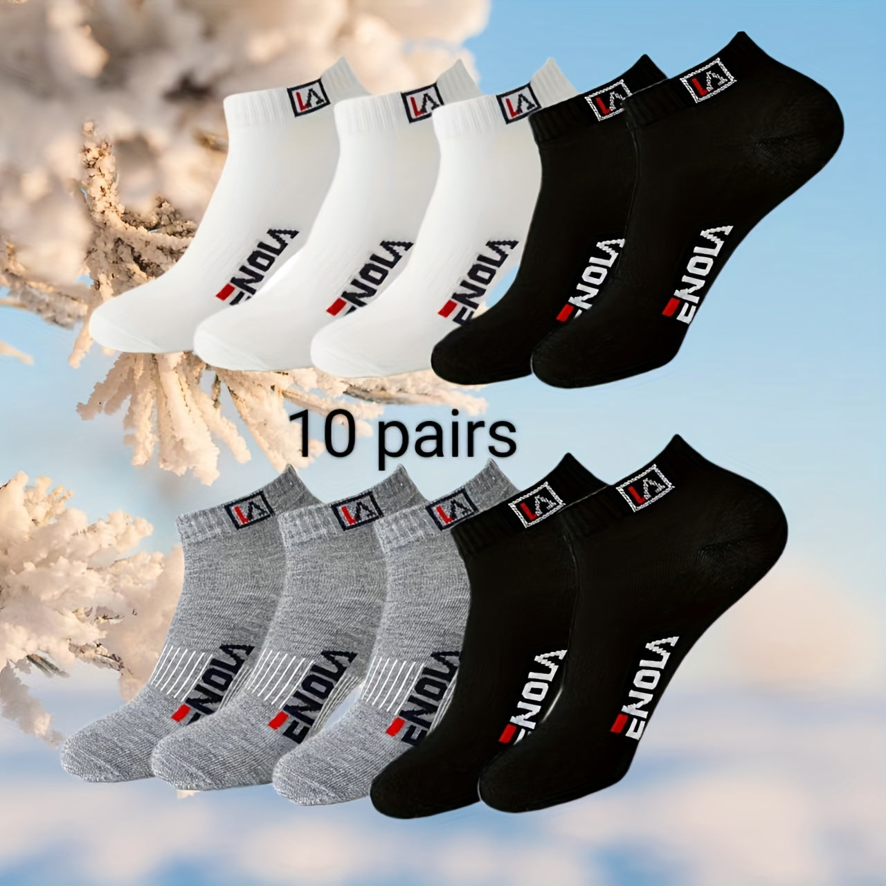 Men's Casual Ankle Socks 10 Pairs Alphabet Pattern Polyester Spandex Black White Grey