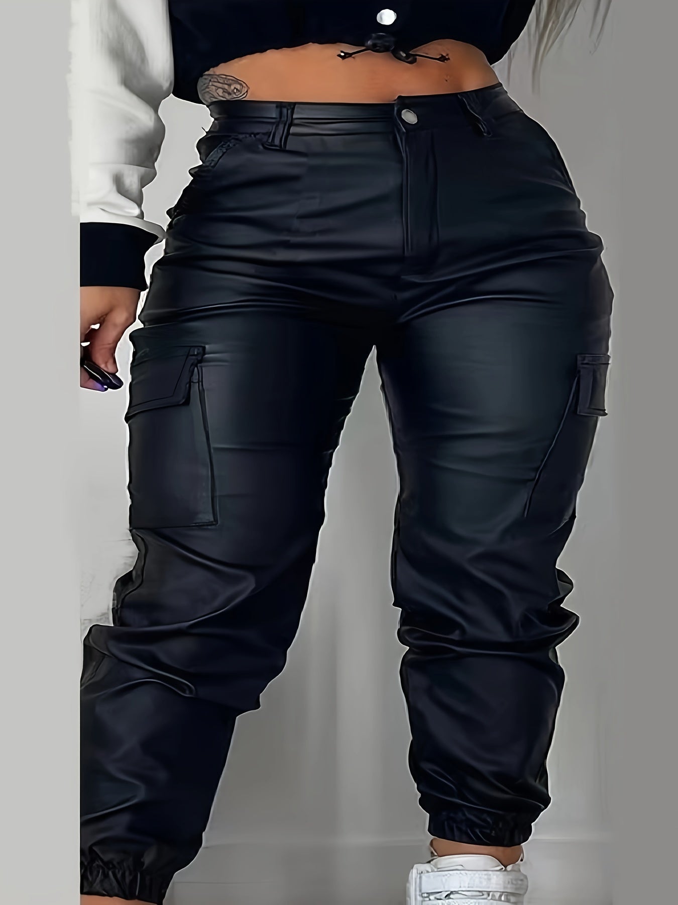 Women's Coated Denim Jogger Cargo Pants High-Waisted Slim Fit All-Season