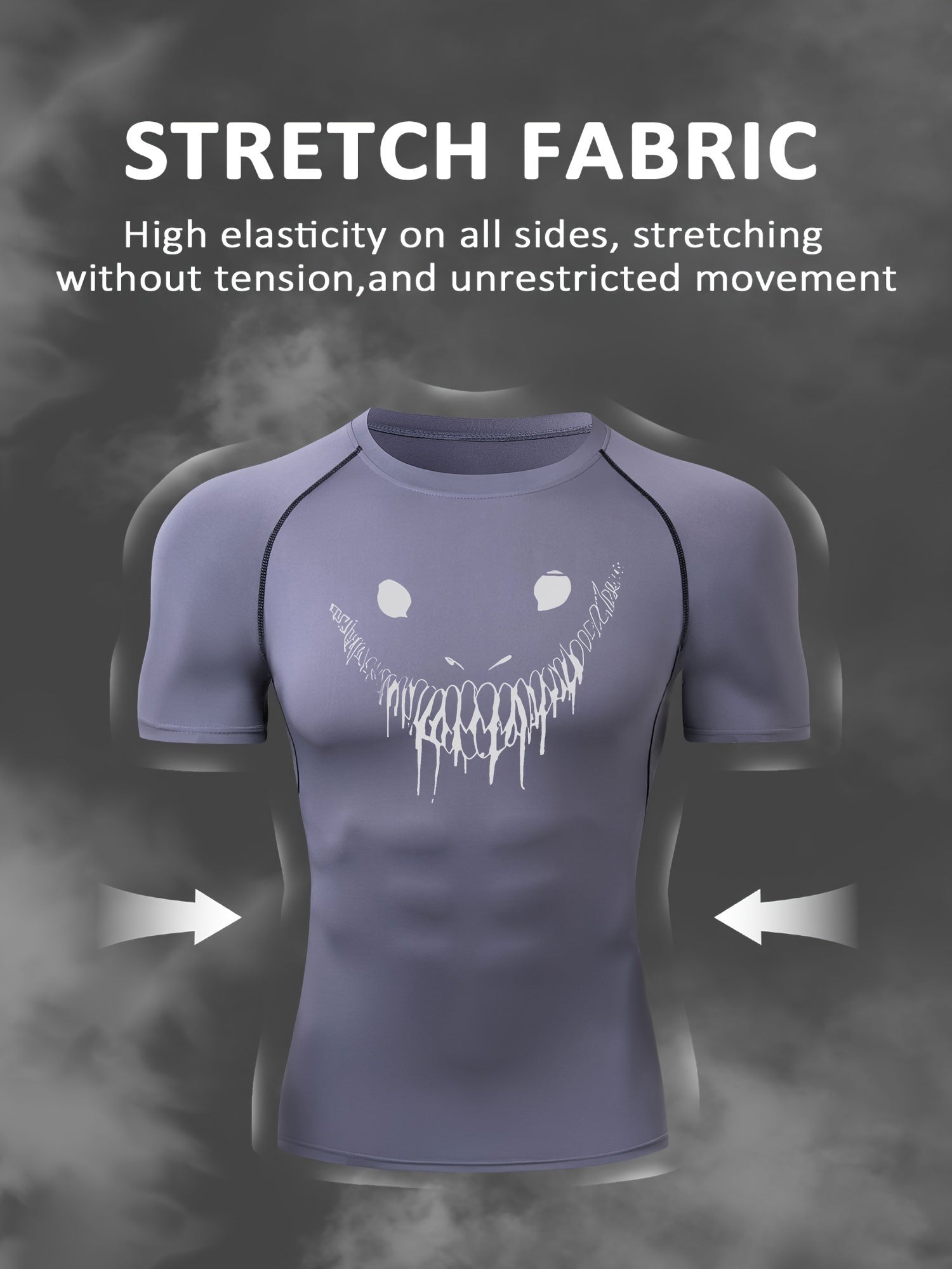 Men's Athletic Set Quick-Dry Smile Print T-Shirt and Multi-Pocket Shorts for Gym Running Outdoor