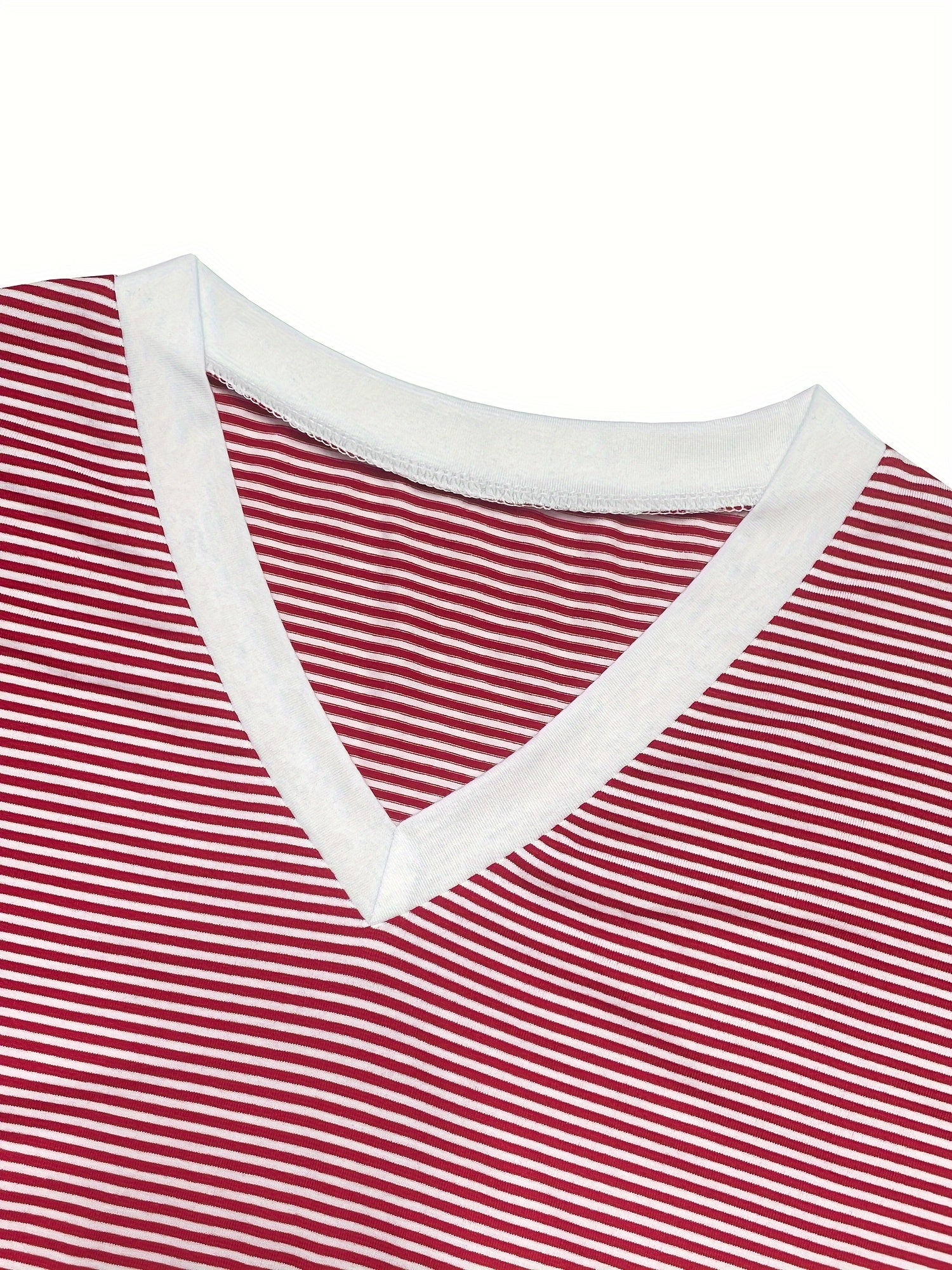 Women's Knit Striped Pajama Set Long Sleeve V-Neck Drawstring Fall Winter Lounge