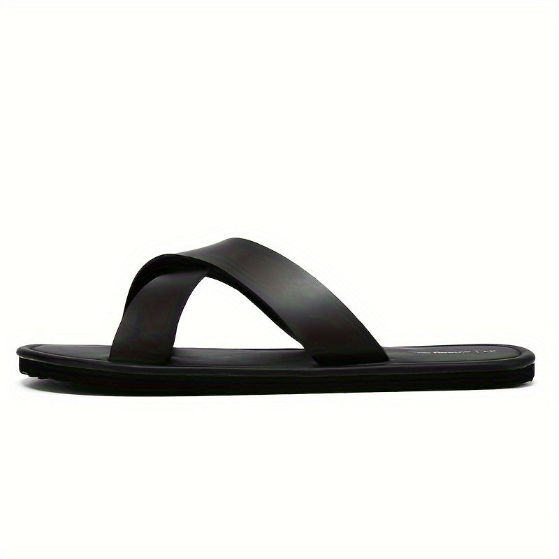 Men's Solid Color Open Toe PVC Slippers for Outdoor Walking and Beach