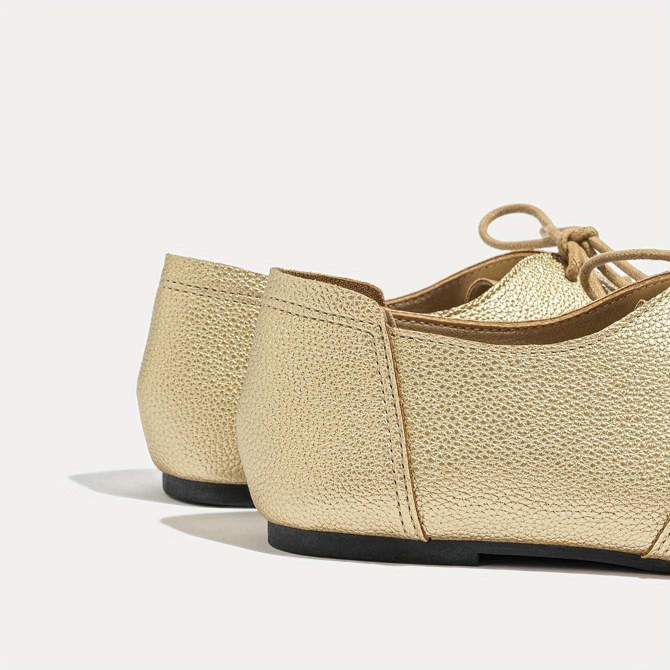 Zapatos planos de ballet de microfibra para mujer, de color sólido, con punta redonda, con cordones, tacón bajo