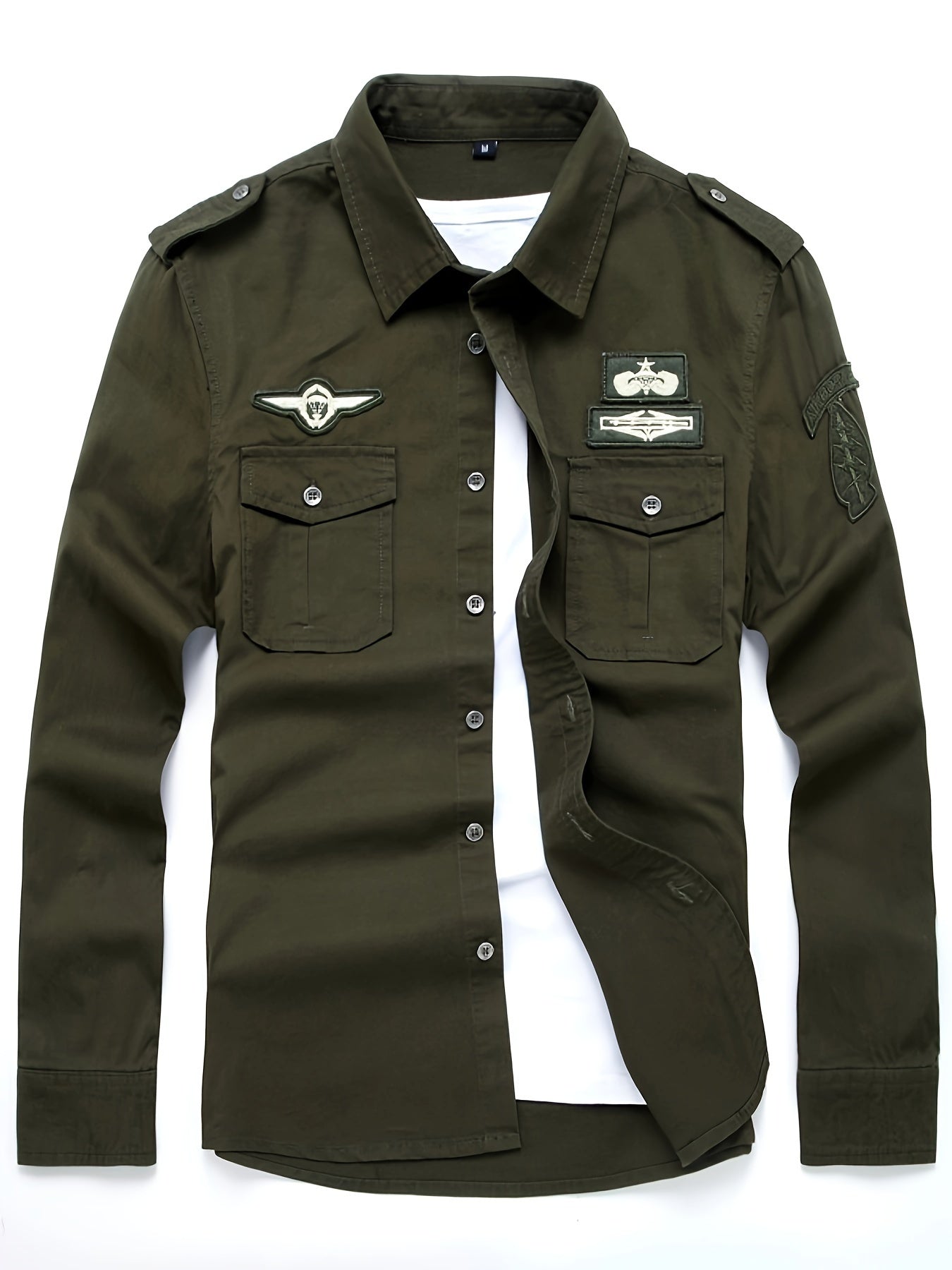 Мужская черная хлопковая тактическая рубашка с длинным рукавом, воротником, легкая, повседневная, весна-осень