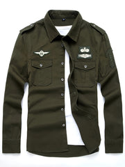 Erkaklar uchun vintage uslubidagi paxta kargo ko'ylagi: Qora, uzun qo'lqonli, yengil, bahor/kovak uchun, ochiq havoda va tasodifiy kiyimlar uchun.