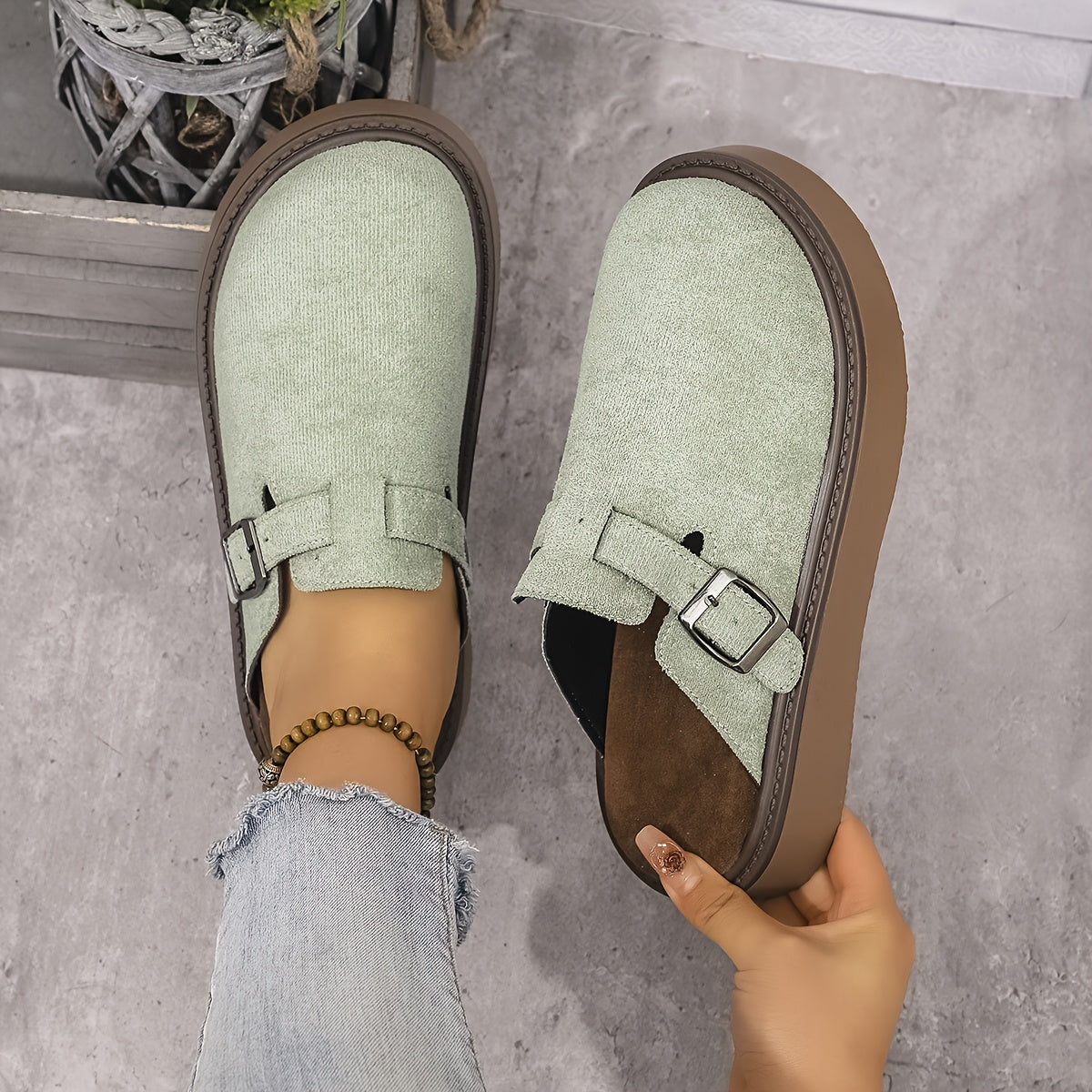 Women's Casual Buckle Loafers All-Season PU Upper Rubber Sole Flannel Insole