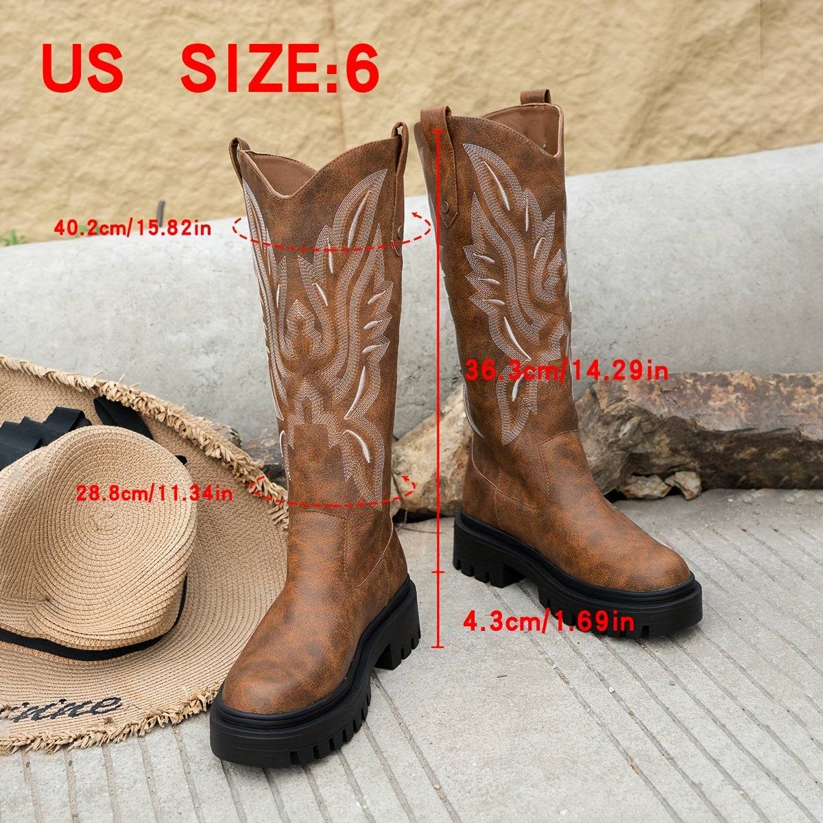 Women's Embroidered Platform Western Cowboy Boots Comfortable Stylish