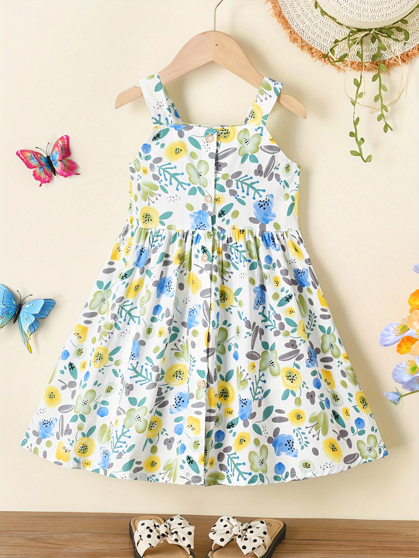 Qizlar uchun yozgi partiya sovg'asi uchun gullar bosma paxta qolsiz ko'ylak