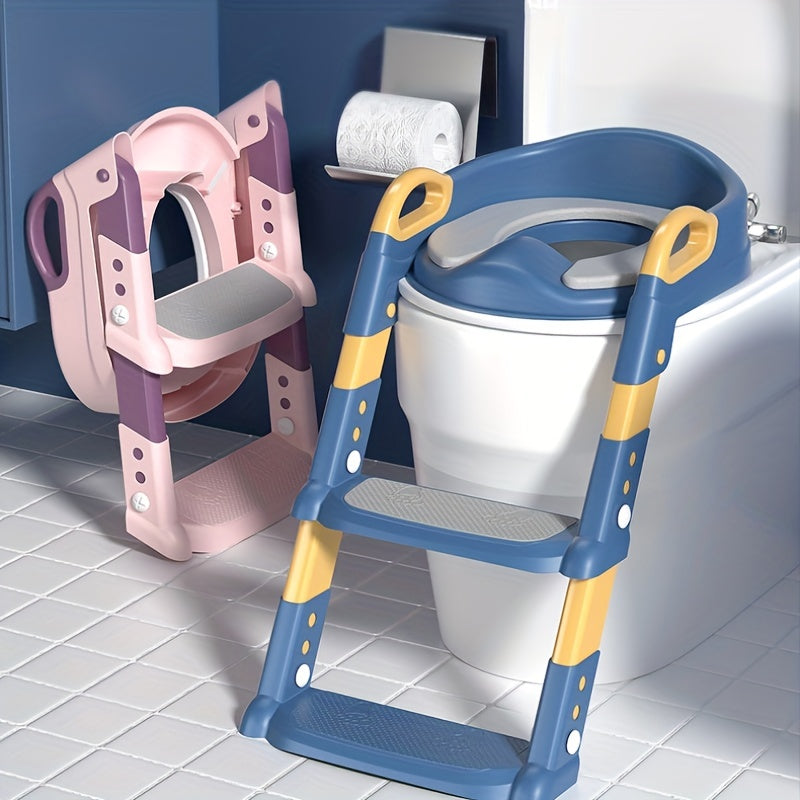 Children's Step Toilet Seat with Folding Potty Training Ladder and Adjustable Height