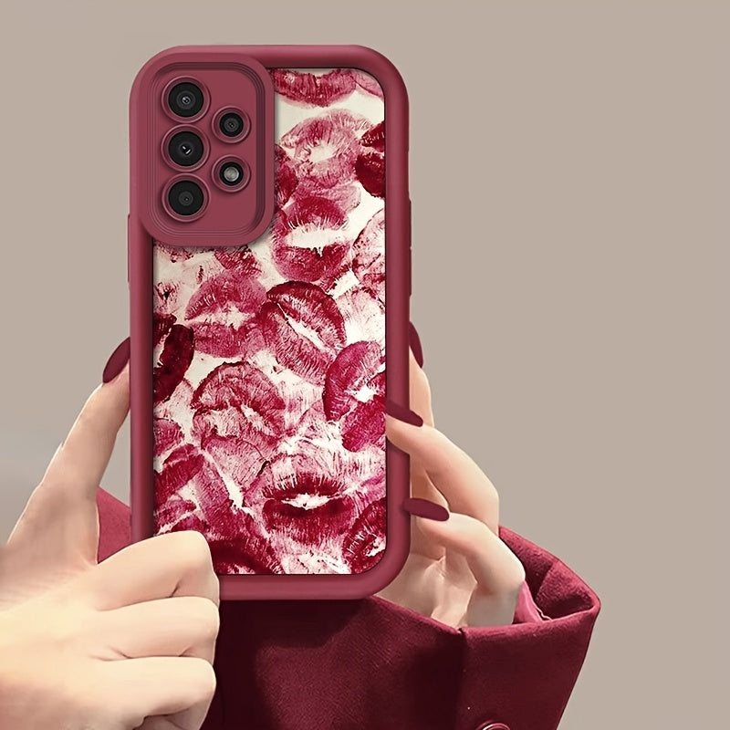 Retro Red Lip Print TPU Phone Case for Samsung Galaxy Models Anti-Dust Fashionable Gift