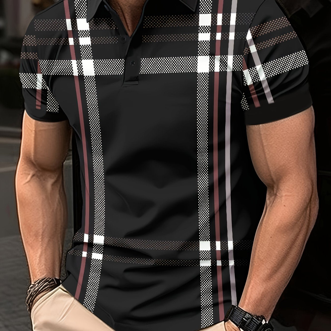 Men's Short Sleeve Shirt Retro Plaid Print Summer Business Casual Polyester Orange Black White