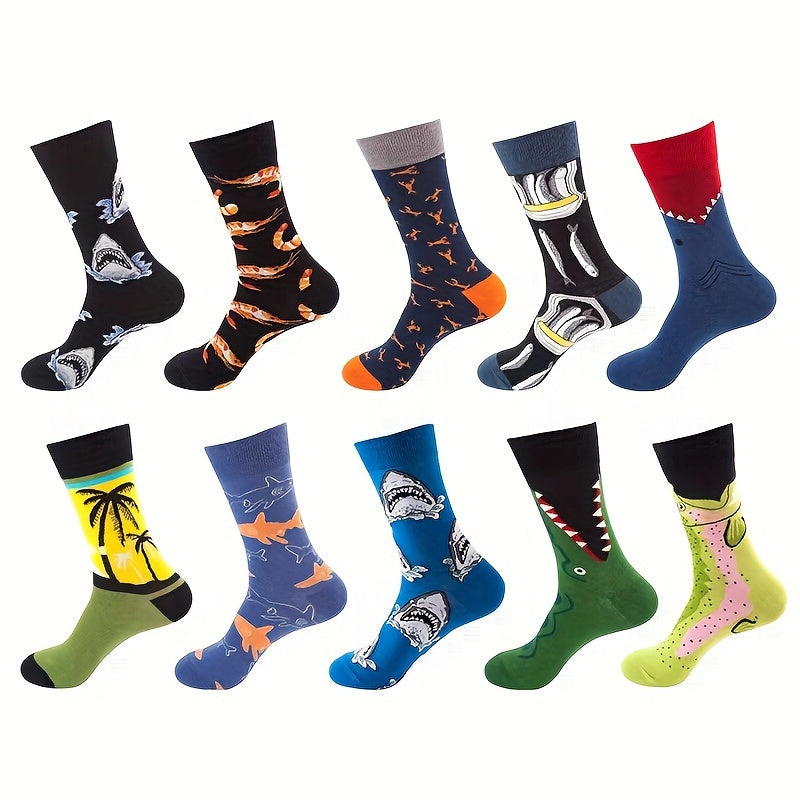 Мужские носки-кастомы 10 пар с мультяшным аниме узором, дышащий хлопковый микс, повседневные, для всех сезонов