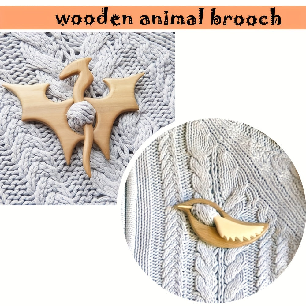 Wooden Animal Brooch Set of 3 or 5, Cute Animal Pattern Sweater Clips