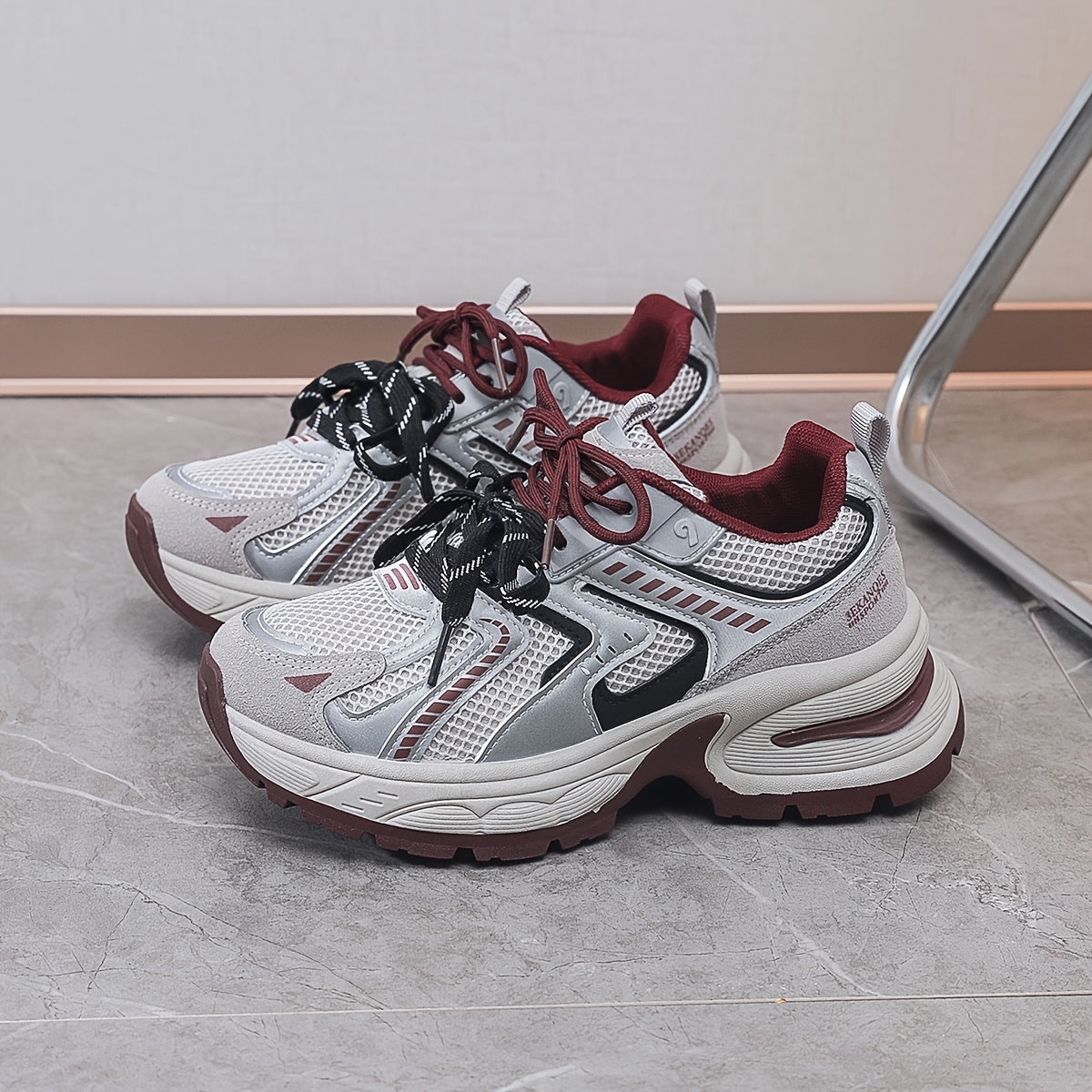 Women's Breathable Mesh PU Cover Low-Top Sneakers Casual Shoes Grey Black