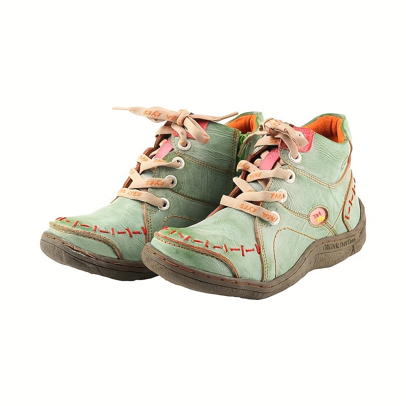 Women's Ankle Boots Leather Casual Flat Heel Zipper Comfort