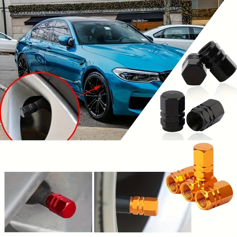 Set of 8 Aluminum Gold Tire Valve Caps Dustproof Compatible with Cars, Motorcycles, Trucks