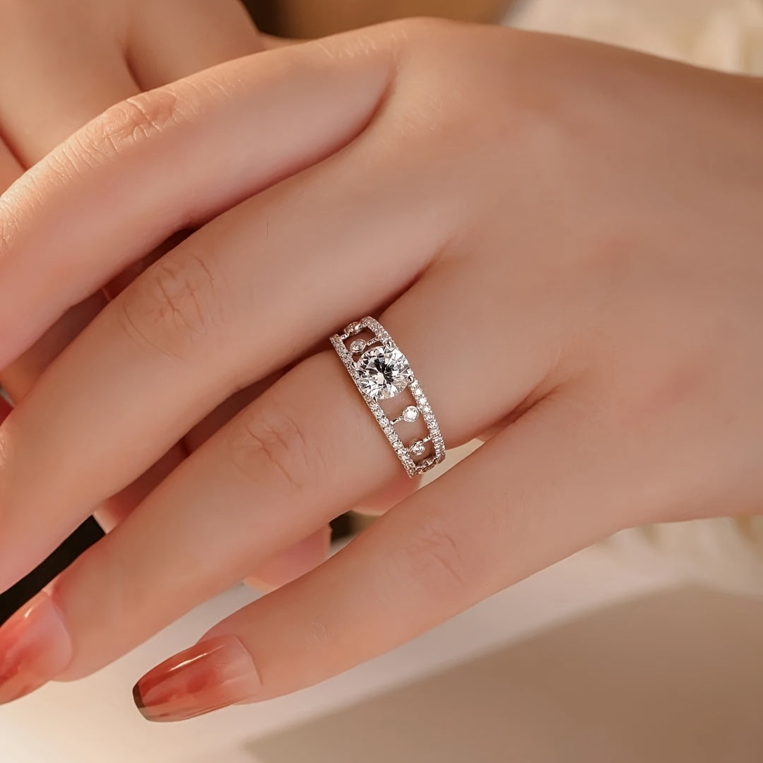 Sterling Silver 1 Carat Moissanite Round Crown Ring for Engagement and Anniversary