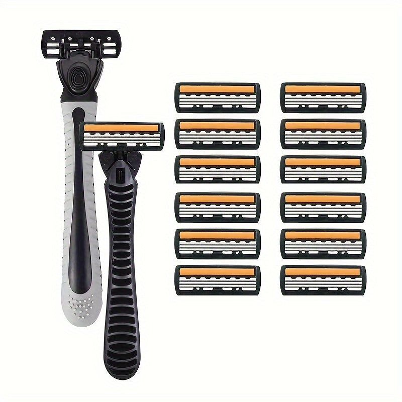 Men's Stainless Steel 3-Layer Manual Razor Set with Refill Options for Face Care